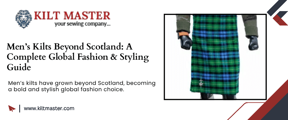 Man wearing a modern kilt showcasing global fashion style inspired by Scottish tradition