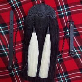 Black Horse Hair Sporran with Two white Tassel 100 %Original Long Horse hair 