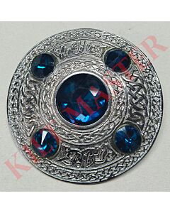 Scottish Blue 5-Stone Fly Plaid Brooch in Silver
