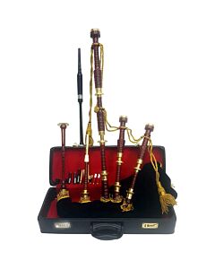 New Handmade Scottish Highland Great Bagpipes Gold Engraved brass Amounts Rosewood Bagpipe Black Color In Different Tartans with Hard case
