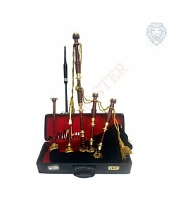 New Handmade Scottish Highland Great Bagpipes Gold Engraved brass Amounts Rosewood Bagpipe Black Color In Different Tartans with Hard case
