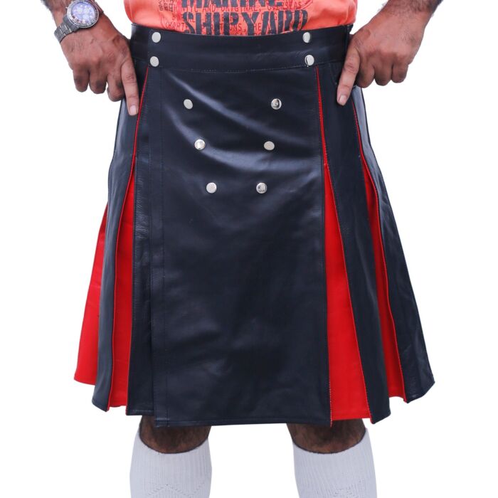 Black and Red Gladiator Leather Utility Kilt