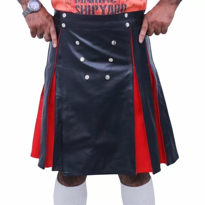 Black and Red Gladiator Leather Utility Kilt
