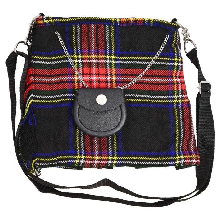 Scottish Black Stewart Tartan Ladies Hand Bag Front