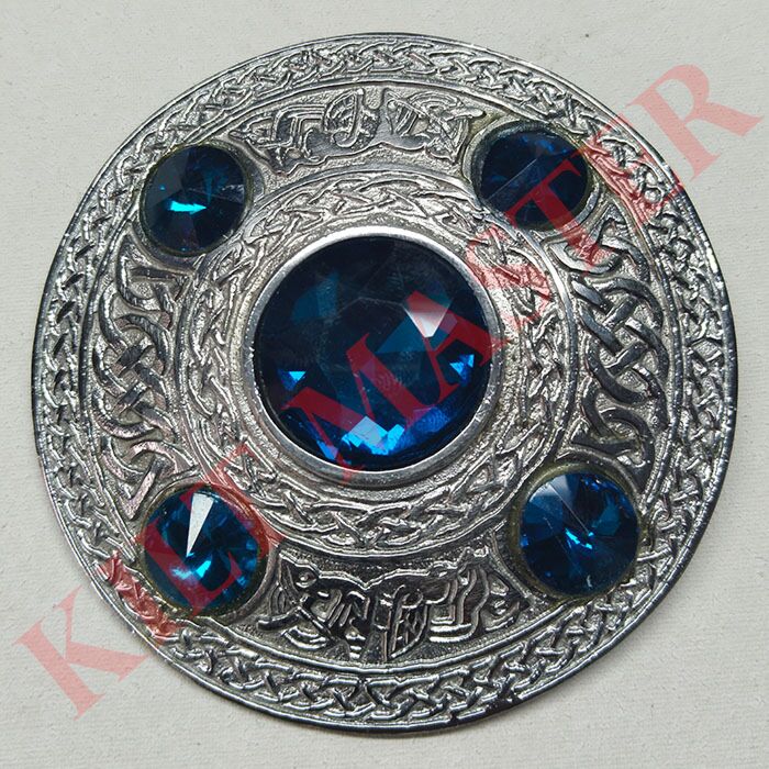 Scottish Blue 5-Stone Fly Plaid Brooch in Silver