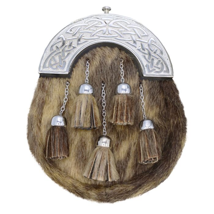 Scottish Chrome Cantle Formal Leather Seal Skin Sporran Front