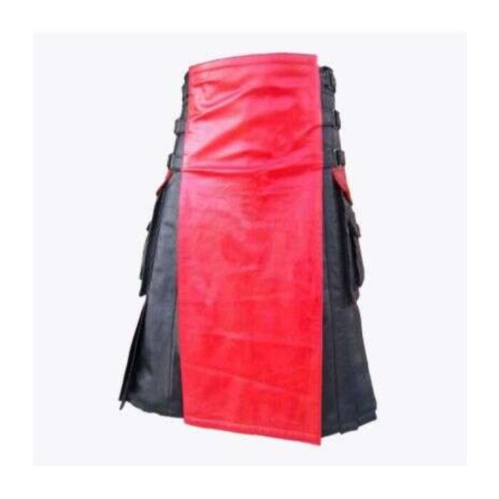 Stylish Black and Red Leather Kilt