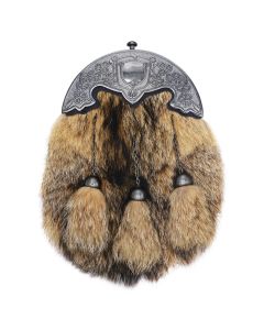 Antique Finish Shamrock  Cantle Fox Fur Sporran 