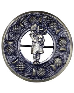 Bagpiper Man Badge Antique Kilt Fly Plaid Brooch