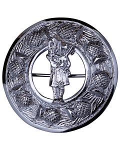 Bagpiper Man Badge Kilt Fly Plaid Brooch Front