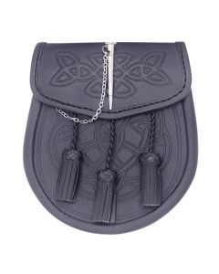 Black 3 Tassels Leather Sporran Front