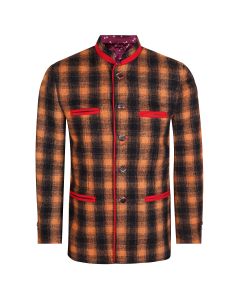 Black and Orange Wool Germen Bavarian Trachten Jacket Front