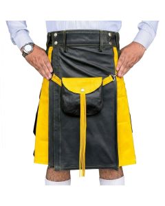 Black and Yellow Leather Hybrid Utility Kilt