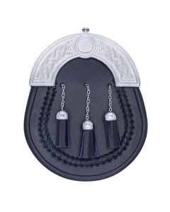 Black Cantle Leather Kilt Sporran with  3 Tassels