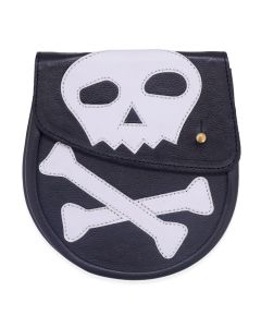 Black Chrome Leather Gothic Sporran with Skull and Bones