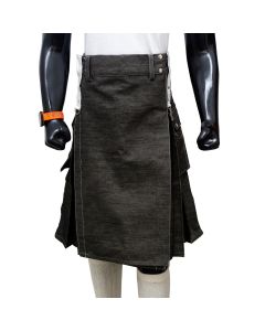 Black Denim Utility Kilt For Men