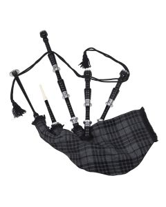 Black Finish Grey Watch Tartan Scottish Bagpipe
