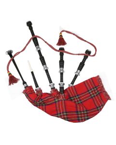 Black Finish Royal Stewart Tartan Scottish Bagpipe