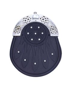 Black Leather Gothic Kilt Sporran with Celtic Chrome Studs