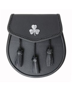 Black Leather Handmade Scottish Kilt Sporran Front