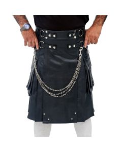 Black Leather Kilt with Chain