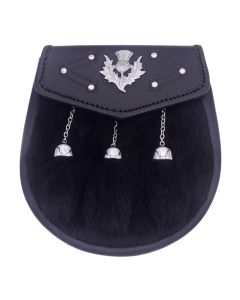 Semi Dress Black Rabbit Fur sporran with Thistle Badge