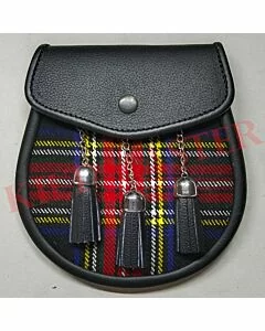 Black Stewart Tartan Sporran Front Photo