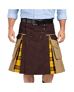 Brown and Khaki Fashion Hybrid Utility Kilt