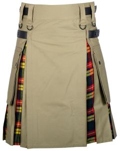 Buchanan Tartan Pleats Khaki Hybrid Kilt