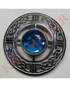 Blue Stone Kilt Fly Plaid Brooch: Silver Elegance