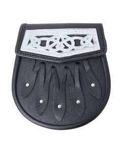 Celtic Chrome Black Leather Sporran with studs Front