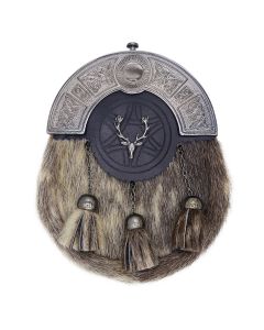 Chrome Cantle Seal Skin Sporran with Stag Head