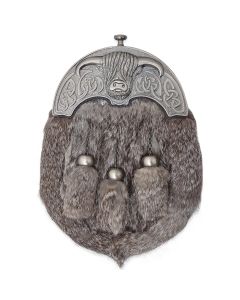 Chrome Head Triple Tassels Grey Rabbit Fur Sporran
