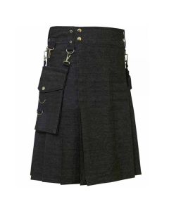 Detachable Pockets Denim Kilt