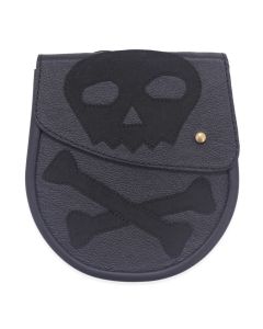 Gothic Black Cowhide Leather Sporran with Black Velvet Front