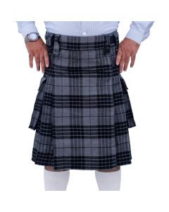 Grey Watch Tartan Utility Kilt with Leather Straps