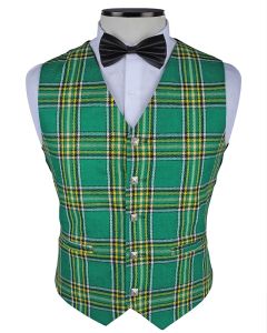 Irish Green Tartan Vest Front