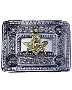 Masonic Kilt Belt Buckle Chrome with Golden Badge
