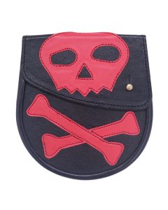 Mens Gothic  Chrome Black Leather Sporran with Skull and Bones