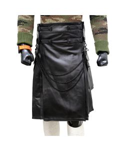 Premium Black Leather Fashion Utility Kilt