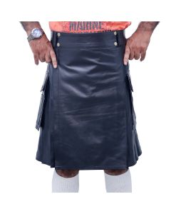 Premium Handmade Black Genuine Leather Utility Kilt
