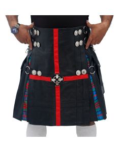 Red Cross Tartan Pleats Black Leather Gothic Kilt