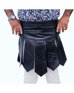 Roman Gladiator Black Genuine Leather Warrior Kilt