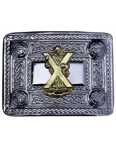 Saint Andrew Kilt Belt Buckle Chrome with Golden Badge