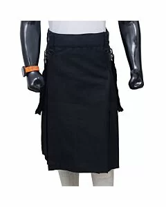 Scottish Black Utility Kilt with Leather Straps