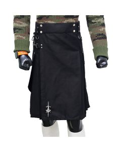 Scottish Black Working Kilt with Round Pocket