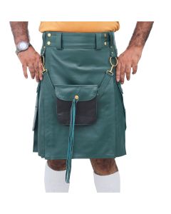 Scottish Green Real Leather Kilt