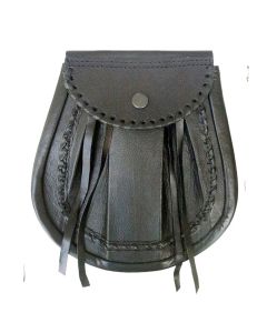 Black Leather Sporran of Rob Ray with Lace and Tassels