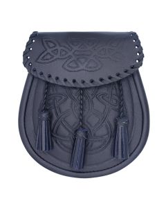 Scottish Kilt  Black Leather Sporran with Celtic Embossed Pattern 