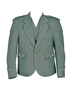 Scottish Lovat Green Tweed Argyle Kilt Jacket With Vest
